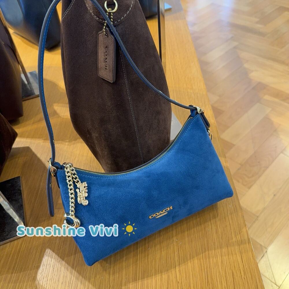 NWT Coach Emeilia Suede Shoulder Bag Blue Jay CFN73 smooth leather